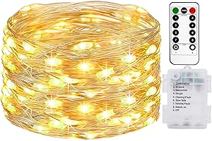 litogo Guirlande Lumineuse a Pile 5M 50LED, [Lot de 1] Guirlande Led à Pile avec Télécommande, Étanche 8 Modes Guirlandes Lumineuse Intérieur Extérieur pour Décor Noël Mariage Fête Chambre Blanc Chaud