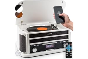 Auna Tourne-disque Bluetooth Avec CD, USB et Haut-parleur - Platine Vinyle 33 Tours, Chaîne HiFi en Bois, Lecteur Vintage 3 Vitesses