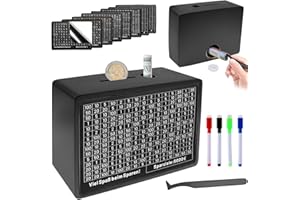 SEASBOES Hucha de madera ahorro con contador, caja de ahorro con números marcados €500 €1,000 €2,000 €3,000 €5,000 €10,000 y tarjeta en blanco DIY, no requiere montaje