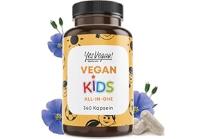 ‎YES VEGAN! Kinder Vitamine All-in-One (360 Kapseln = Jahresvorrat) Vitamin B12+D3+K2+B2+B6+B9 Folsäure + Zink + Eisen + Selen + Natrium + Kalium + Jod - Vitamine Kinder - Multivitamin Kind (1)