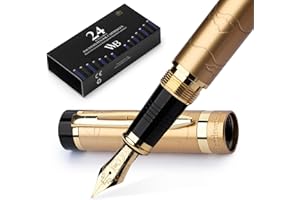 Wordsworth & Black Primori zestaw piór wiecznych [zapierające dech w piersiach złoto]; średnie pióro, etui na prezent, 24 wkłady atramentowe, konwerter do uzupełniania, dziennik, kaligrafia, długopisy