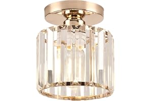 ZYDTRIP Small Crystal Ceiling Light, Gold Crystal Chandelier Modern LED Ceiling Light Pendant Fixture Lighting for Bedroom Kitchen Hallway Entrance Balcony