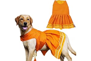 My Art Bucket cotton Parkar Polka Dress For Small Dog Girl Puppy Clothes Female Princess Tutu Striped Skirt Summer Shirt For Shihtzu, Pug, Poodle Cat Pet Apparel Outfits (L, Orange), 1 count
