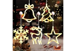Banaone Decorazioni Delle Luci Della Finestra di Natale, Luci Natalizie per Finestre Sospese a Ventosa, Albero, Campanello e Stella a Forma di Albero per Natale, Capodanno, Partito, Indoor (XL)