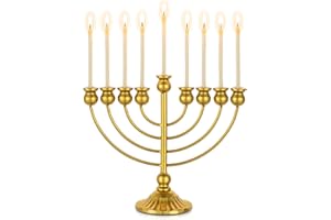 Sziqiqi Hanukkah Menorah 9 Brazos: Janukia Grande de 26 de Altura - Candelabro Hanukkah Dorado para Centro de Mesa Chimenea o Estante