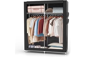 INTIRILIFE Armario Plegable 108x170x45 cm en RABEN Schwarz - Armario de Tela con Cremallera y Barra de Colgar, Bolsillo Lateral y Compartimentos - Estante enchufable, Marco de Metal