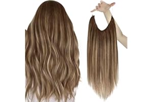 Easyouth Capelli Veri Extensions con Filo Extension a Filo Invisibile Capelli 16 Pollice 80g Balayage Colore Castano Medio Mix Miele Biondo e Castano Medio Invisible Extension Capelli Veri