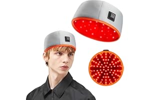 TECKZOON Gorro de terapia luz roja 120 LEDs para crecimiento capilar con infrarrojo cercano 660/850 nm, estimula cuero cabelludo y cuidado cabello con modo respiración-pulsado para cabello debilitado