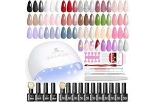 PEACECOLOR 32PCS Gel Nail Polish Set with Lamp Starter Kit, 20 Colours Black Pink Nude Gel Polish with Glossy Matte Silvery Top Base Coat Manicure Art Decorations Home DIY for Women Beginners