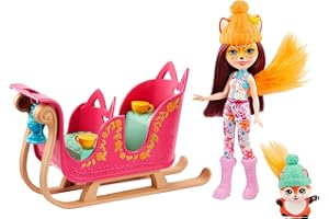 MATTEL Enchantimals coffret Aventure en Traîneau, mini-poupée Felicity Renard, figurine animale Flick, traîneau et accessoires, jouet pour enfant, GJX31