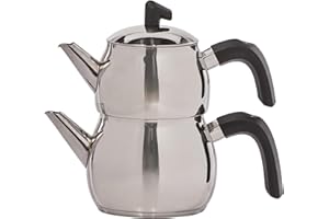 ‎KARACA Karaca Belinay Mittelgroße Schwarze Teekanne Set Edelstahl, Turkischer Teekocher: 1 L Wasserkocher: 1,6 L, Teekannen, Schwarze