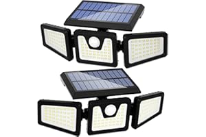 FLOWood 118LED Luci solari di sicurezza con sensore di movimento, IP65 Luci solari impermeabili per esterni, Lampade solari da parete per garage Giardino Porta d'ingresso Muro vialetto freddo 2 pezzi