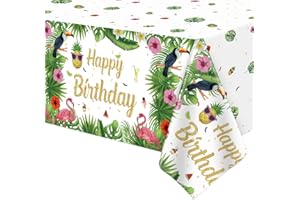 DVAORC 4 Pack Hawaiian Luau Tablecloths Hawaii Disposable Plastic Rectangular Table Covers Tropical Palm Leaves Table Cloth Summer Beach Birthday Party Tablecloth (51X86 inch, Hawaiian Happy Birthday)