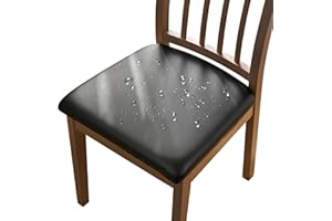 Alishomtll Leather Dining Chair Covers Set of 4/6 PU Chair Seat Slipcovers Waterproof Chair Covers Removable Seat Covers with Fixing Buckle for Dining Room Kitchen Garden Office (Black, 4pcs)