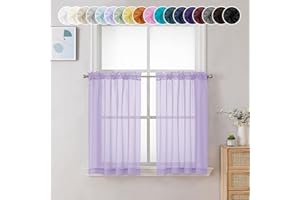 Chyhomenyc Durchsichtige lila Stufenvorhänge, 61 cm Länge, kleine Fenstervorhänge, Behandlung für Badezimmer, Wohnzimmer, Keller, Kurze Stangentasche, Café-Vorhänge, 106 x 61 cm, 2 Paneele