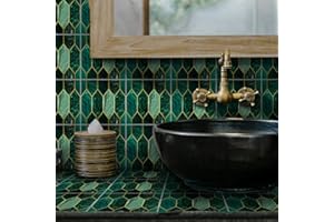 ALWAYSPON Fliesenaufkleber für Boden/Wand, für Heimdekoration, zum Abziehen und Aufkleben, Fliesenaufkleber für Küche, Badezimmer, Dekoration, 20 x 20 cm x 10 Stück, grüne Vergoldung, Mosaikfliesenaufkleber