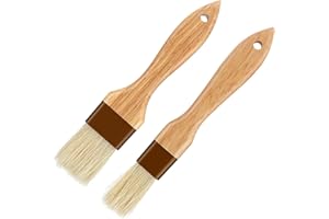 Gjinxi Lot de 2 pinceaux à pâtisserie à long manche de taille moyenne et grande taille - Poils naturels - Accessoires de cuisine en bois de hêtre - Pour étaler la marinade, le barbecue, l'huile, la