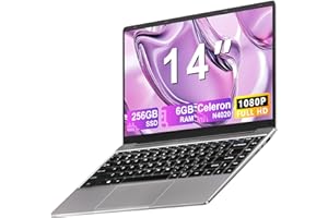 ‎NOTODD NOTODD 2025 Laptop 14 Zoll Win 11 Pro 6GB RAM 256GB SSD Unterstützung 1TB (TF 1TB) 5000mAh Notebook Celeron N4020 (bis2.8GHz) 1920x1080p 5G WiFi Deutscher Tastaturschutz und kabellose Maus-Grey