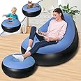SeaSlep Inflatable Chair with Ottoman, Flocked Surface, Comfortable Air Sofa, Blue, 41"D x 39"W x 49"H, Loveseat, Casual, Armless, Cushion Back