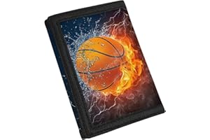 Coldinair Fashion Print Canvas Wallet for Teens Kids Boys Girls,Slim RFID Trifold Wallets for Travel School, Fire Water Basketball, One Size