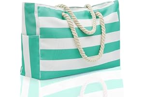 BQSHX Waterproof Beach Bags for Women, Tote Bag with Zip,Extra Large Beach Bags with 7 Pockets for Travel, Gym, Swim and Beach Holiday