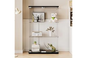 ‎AUFHELLEN AUFHELLEN Glasvitrine Standvitrine in Schwarz, 125x79x36.5CM Modern Glas Vitrine Vitrinenschrank mit 3 Böden aus ESG für Sammlerstücke Bücher Wein