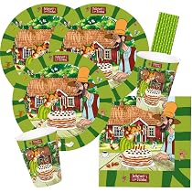 68-teiliges Party-Set Pettersson Und Findus – Für 8 Kinder Mit Tellern, Bechern, Tattoos & Mehr
