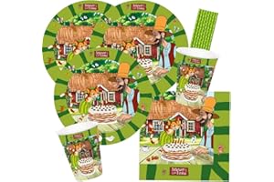 partystrolche/spielum 44-częściowy zestaw imprezowy Pettersson i Findus - talerze, kubki, serwetki, słomki do picia dla 8 dzieci