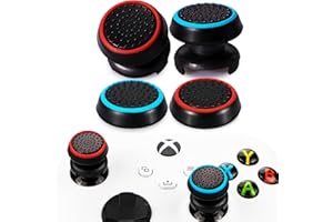 PlayRealm FPS Thumbstick Grip Copri Levette Analogiche e Estensore Stampa Gomma da Cancellare Silicone Presa Copertina 4 Set per Controller Xbox Series X/S e Xbox One (Nero Rosso+Blu)