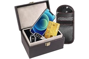 LATIT Faraday Box for Car Keys, Car Key Signal Blocker Box with Pouch RFID Key Box Car Key Safe Box, Anti Theft Keyless Car Key Signal Blocker Box - Caramel