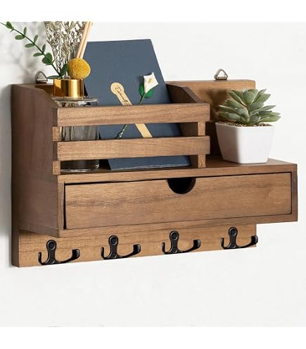 Hirusticate - Soporte para correa de perro de madera para pared con 4 ganchos de latón para collar de perro y mascotas como soporte para llaves y correos para pared, soporte para