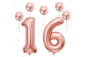 GOVPY Große Zahl Ballon 16, XXl Helium Folienballon Mädchen Geburtstagsdeko, 40 Zoll Rosegold Zahlen Luftballon 16 mit Konfetti Luftballon für Frauen 61. Geburtstag Party Deko 16 Jubiläum Party Dekoration