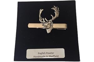A63 Fallow Deer Head English Pewter emblem on a Tie Clip (slide) Handmade in sheffield comes with PrideInDetails gift box