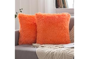MIULEE zestaw 2 poszewek na poduszki ze sztucznego futra, dekoracyjne, do przytulania, przytulne, miękkie poszewki na poduszki na kanapę, puszysta poszewka na poduszkę na sofę, 45 x 45 cm, pomarańczowe