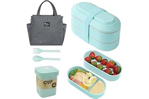 Resszo Lunch Box Kit, 2 Strati Ermetica Porta Pranzo da Ufficio con Posate e Borsa Termica, Bento Box per Picnic Scuola Uffici Adulto Bambini, Microonde Sicuro
