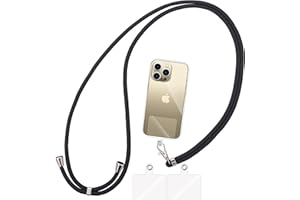 Olliwon Tour de Cou Téléphone Réglable avec 3 Patchs, Cordon de Collier de Longe Portable Universelle Compatible avec Plupart des Smartphones - Lanière Noir
