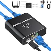AXFEE Ethernet Switch Splitter, 1 to 2 1000Mbps Switch RJ45 | 2 Ports with Type-C Power Cable, Gigabit Network Splitter, for