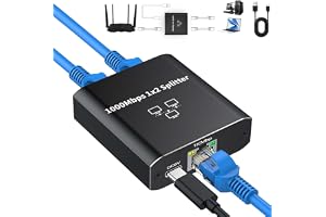 AXFEE Ethernet-splitter 1 till 2, RJ45 1 till 2 gigabit nätverksdelare, 1 000 Mbps Ethernet-omkopplare 2 portar gigabit nätverksomkopplare med strömkabel, för dator, hubb, router, ADSL