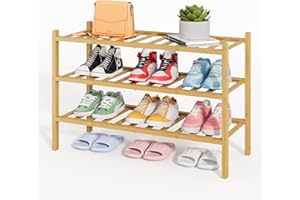 Kitsure Bambus-Schuhregal für den Schrank – 3-stufiger stapelbarer Schuhorganizer mit modularer Struktur, platzsparende Schuhablage für Eingangsbereich, 68,0 cm x 28,0 cm x 48,0 cm, Naturfarben