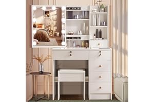 Dradaomull Toeletta con illuminazione, specchio, tavolo da toeletta, scrivania per trucco, 3 colori con luminosità regolabile, 131 x 80 x 36 cm (M06)