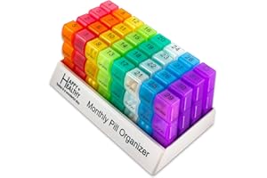 MEDCA Organizer na tabletki na miesiąc - 3 razy dziennie | Rano-Południe-Noc - 30-dniowy pojemnik na tabletki z 32 codziennymi przegródkami na witaminy, suplementy, leki - miesięczny organizer na tabletki