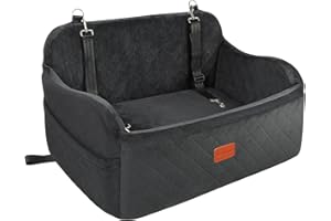 Lealchum Large Dog Car Seat,Memory Foam Cushion Car Seat for 2 Small Dogs,Comfy Vehicle Dog Bed with Side Pocket and 2 Clip-On Safety Leashes,Easy to Install Car Seat for Dogs(Black, Large)