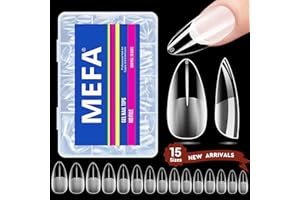 ‎MEFA MEFA Nageltips, Full Cover Nail Tips Set, Soft Gel Tips Set, Pre-Buff PMMA Harz Nagelspitzen, Künstliche Nägel Zum Aufkleben Nail Art DIY, 15 Größen Medium Mandel, 300 Stück