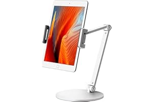 Viozon Tablet Stand Holder Mount, Rotate 360 Degrees of Flexible, Height and Angle Adjustable, High-Grade Aluminium Alloy Long Arm Compatible with 4.5-13 Mobile Phone and Tablet, iPhone, iPad(White)