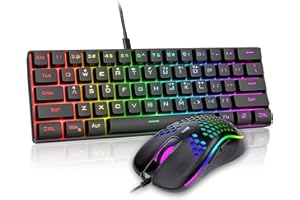 RedThunder Tastiera e mouse da gioco al 60%, layout QWERTZ DE, illuminazione RGB ultra compatta, ottica ergonomica con 6 tasti e 7200 DPI per PC, MAC, PS5, Xbox Gamer