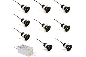 kpslucerna Lot de 9 mini spots LED 12 V 1 W encastrables au plafond pour cuisine, escalier, placard, couloir, éclairage DIY, vitrines, armoire, petit plafond, IP65 Coquille Noire (blanc, 120°)