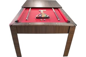 PLAY4FUN Billard Américain Harmony 6Ft - 206,5 x 116,5 x 80 cm avec Accessoires et Plateau dînatoire - Couleur Chêne (Marron) et Tapis Rouge