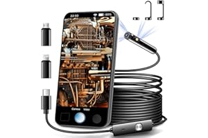 Dual Lens Endoscope Inspection Camera by AURTEC, Dual HD Lens, IP68 Waterproof, 16.5FT/5M Semi-Rigid Cable, Borescope Camera with LED Lights, Compatible with Android and iOS Devices