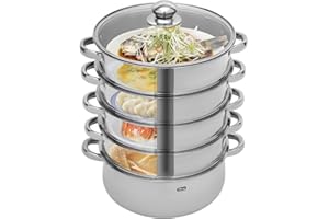 awolsrgiop Mantowarka Dampfkocher, 5 Lagiger Dampfkocher Dampfkocher Edelstahl Schongarer mit Glasabdeckung, Induktion Kochtopf Dampfgarer -28cm /11 Zoll