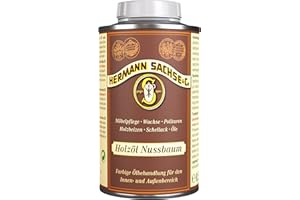 Hermann Sachse Huile de bois de noyer 500 ml pour bois non traité, acacia, hêtre pin, huile colorée pour bois intérieur/extérieur naturel